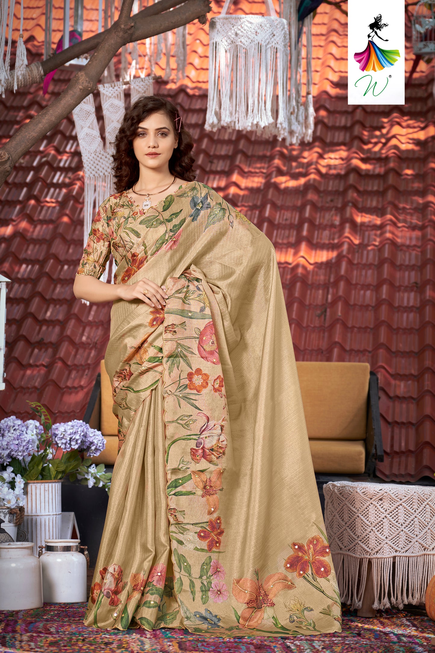 Essence Kota Doriya Digital Floral Print Sari